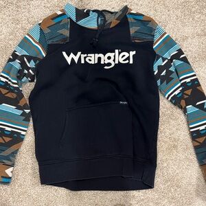 Wrangler Black Hoodie with Geometric Sleeves